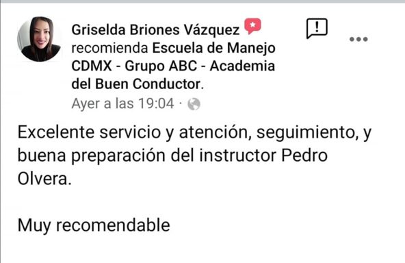 Reseña positiva sobre el servicio y la preparación del instructor Pedro Olvera.
